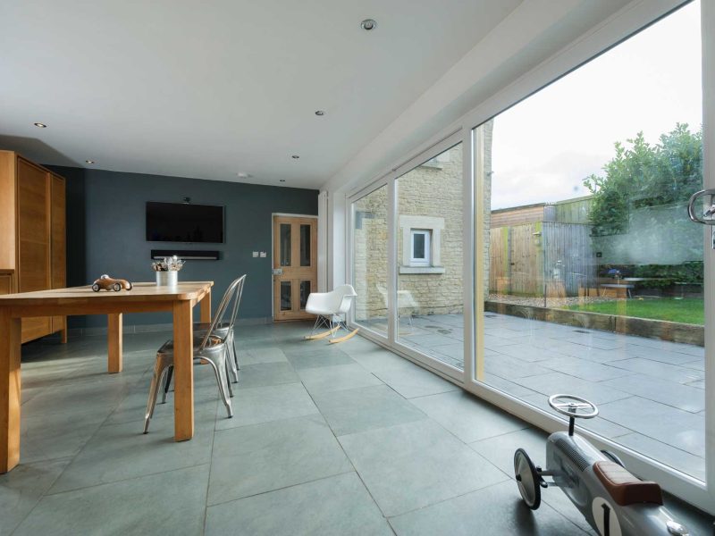 white upvc patio sliding doors in a dining room