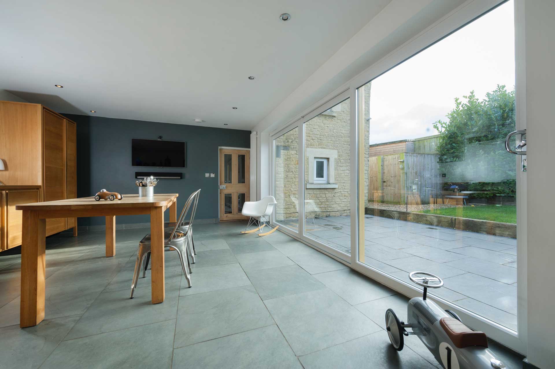 white upvc patio sliding doors in a dining room